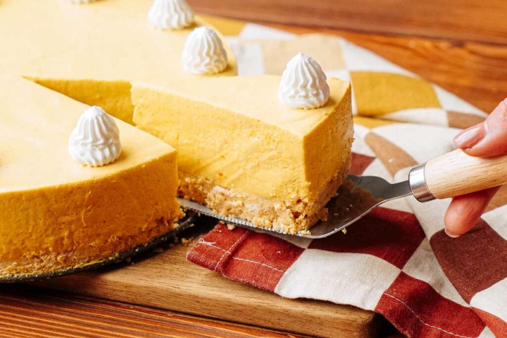 Delicious slice of Autumn Pumpkin Cheesecake Recipe