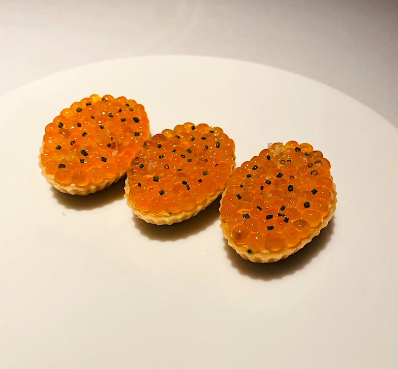 Trout roe tartlet at BELON