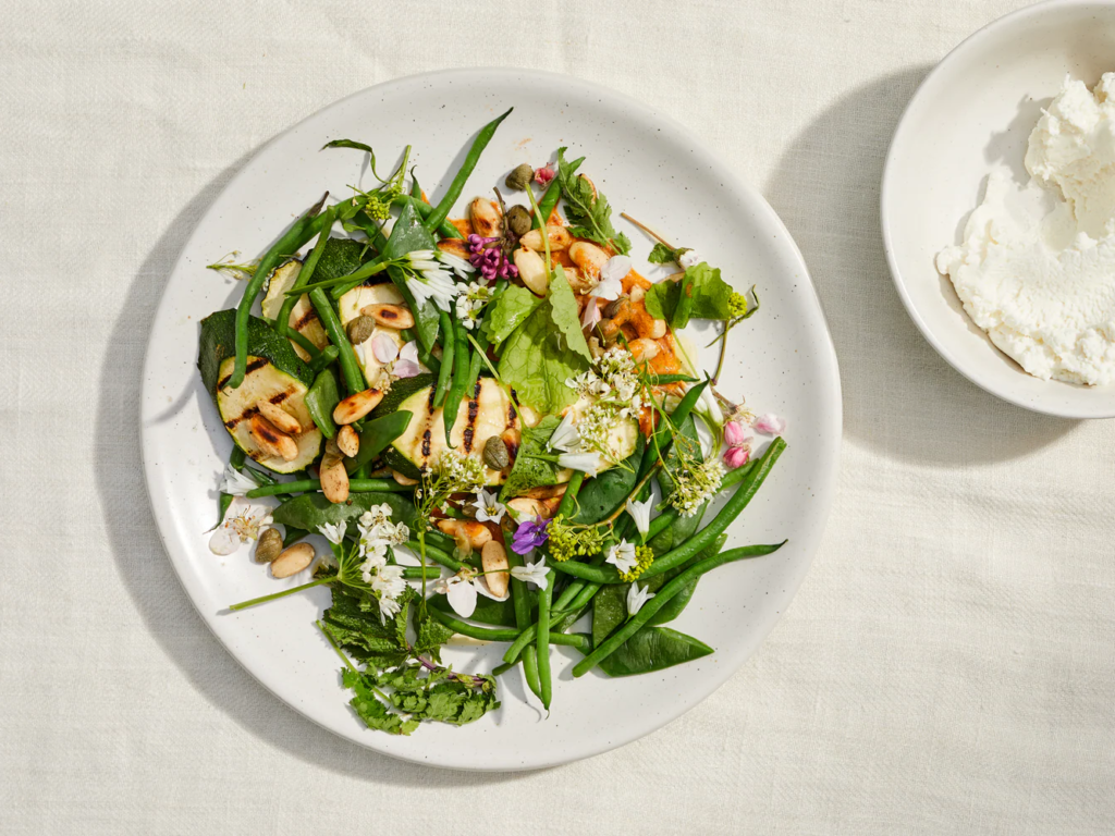 Anything-goes summer salad with burnt tomato dressing